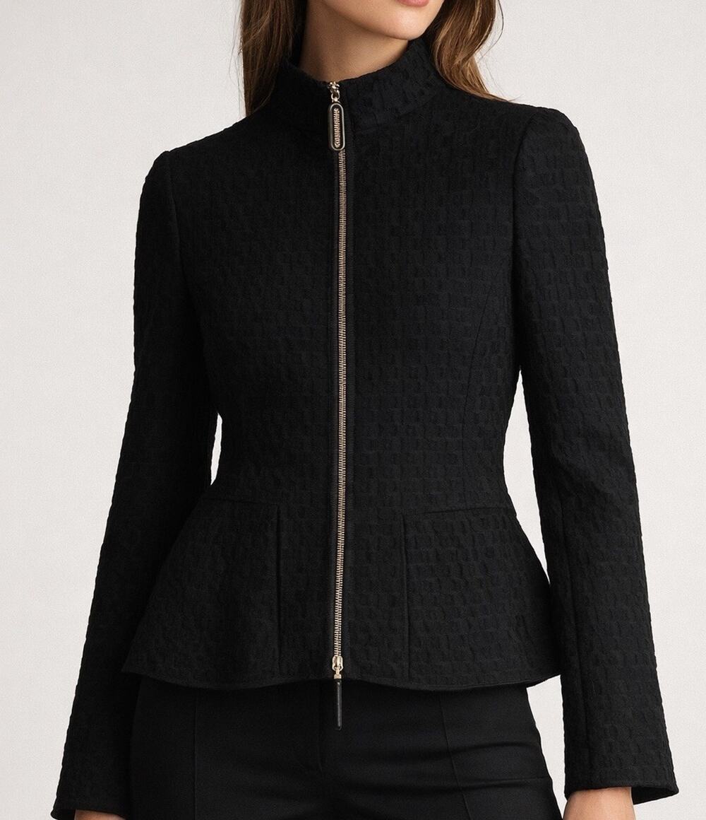 GIORGIO ARMANI Black Textured Zip Jacket IT 42 US 6 Made in Italy Designer